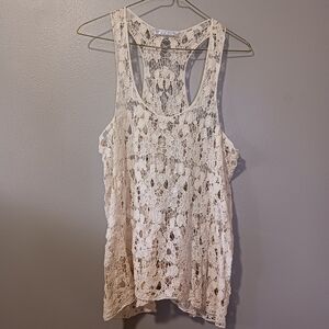 Solitaire Lace Crochet Racerback Cream Tank Top